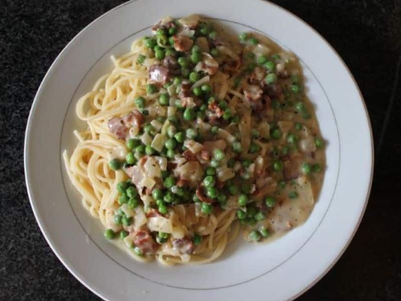 pasta i flødesauce med bacon