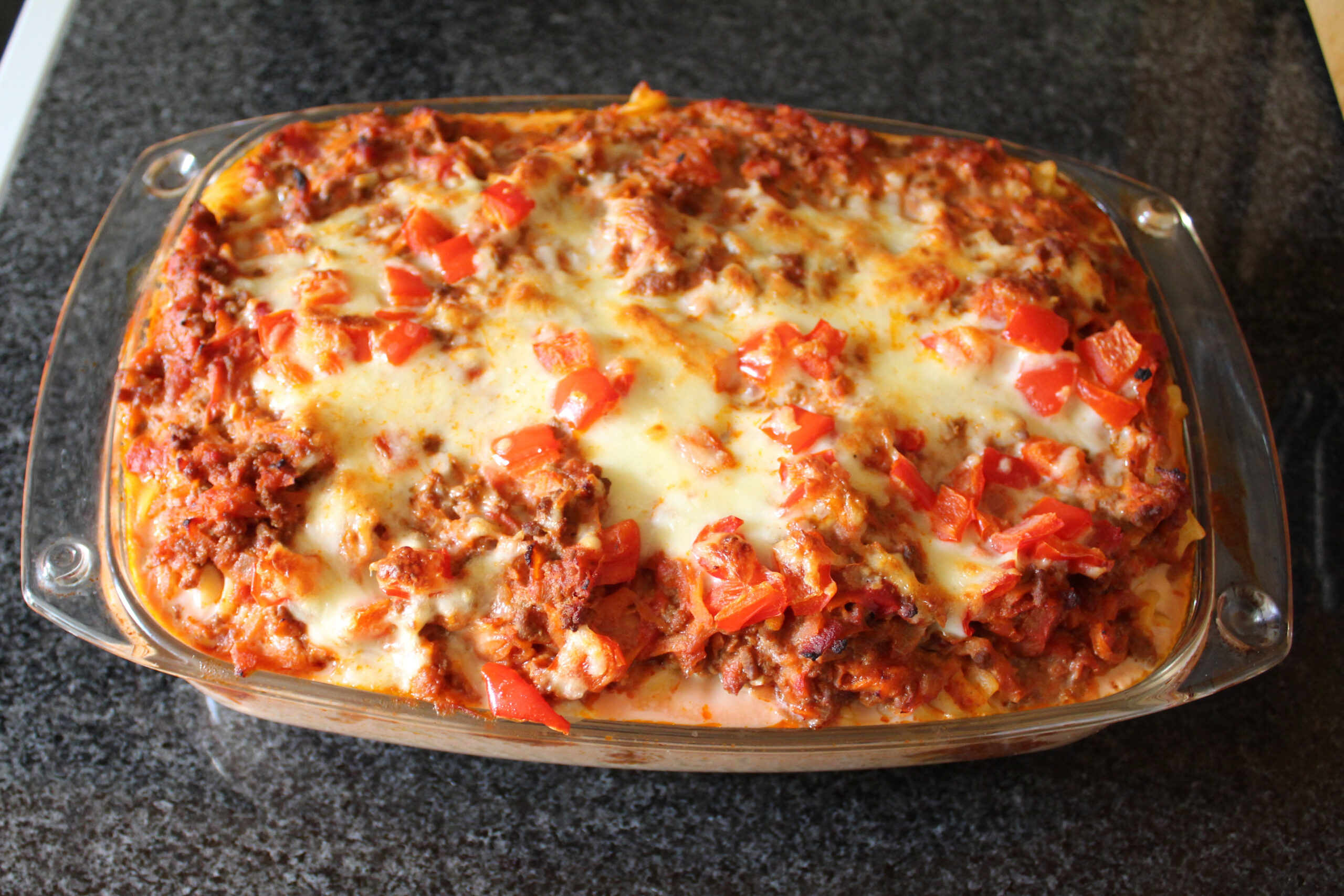 a casserole in a glass dish